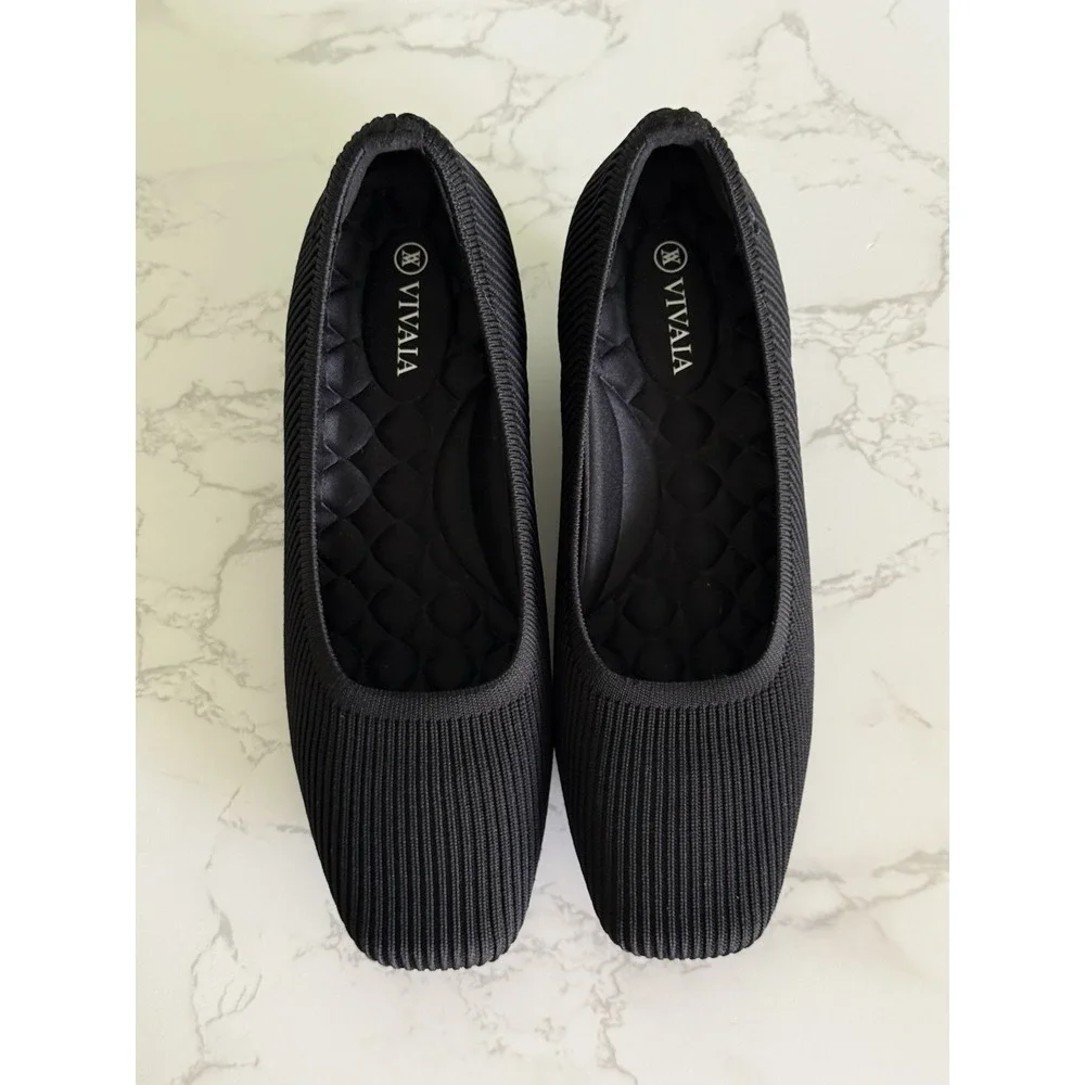 Vivaia Shoes Margot Wedge Pro Square-Toe Heels Womens EU 39.5 Black Shoes Ribbed